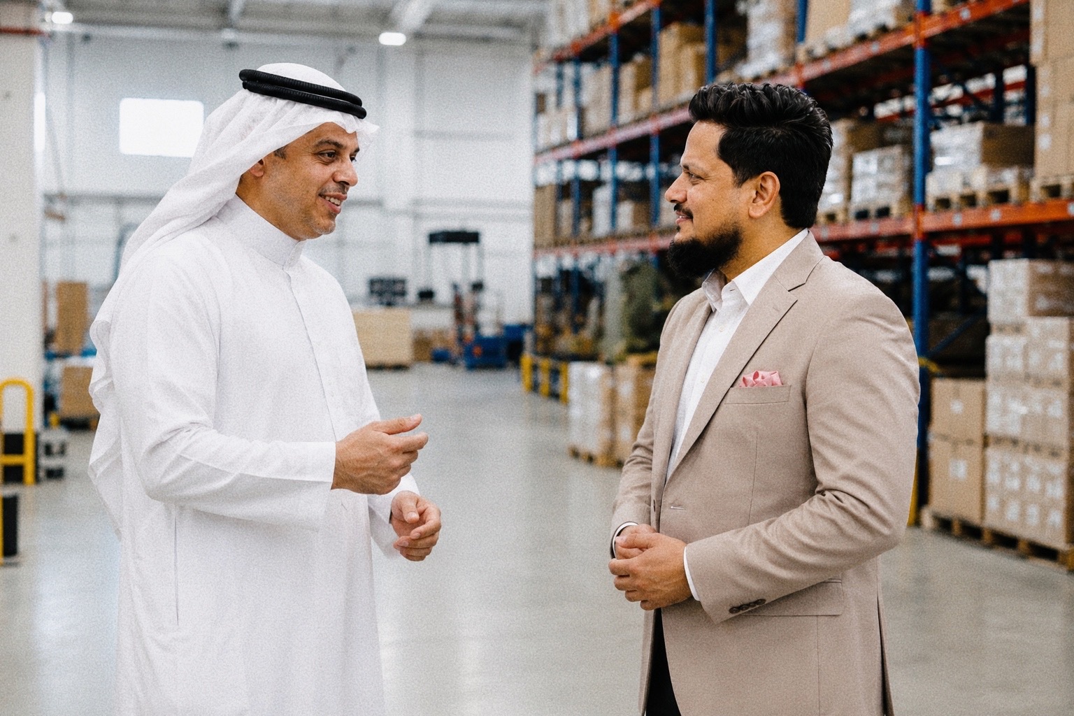 Hasan Kibria walking a client through the storage warehouse
